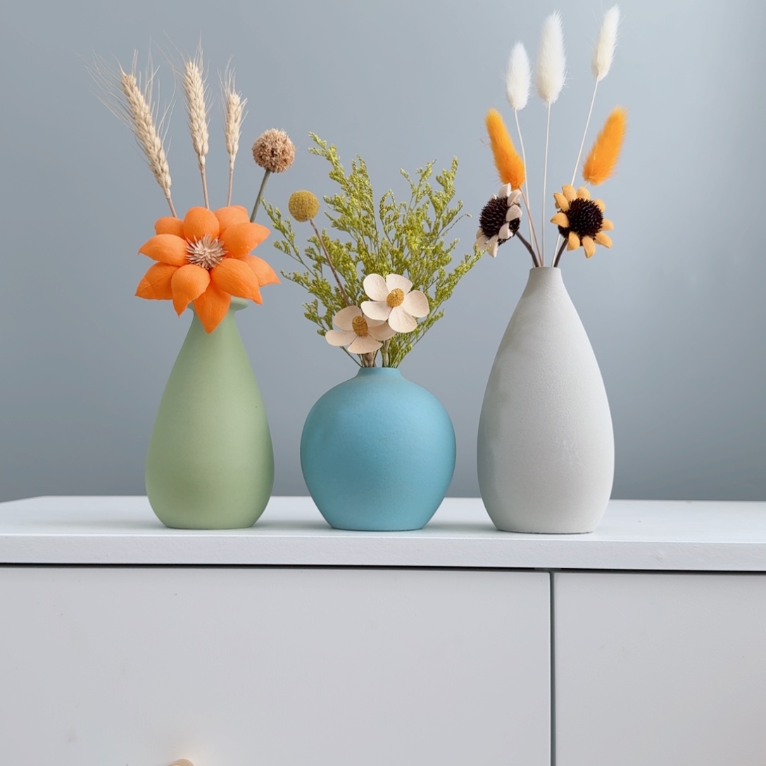 摆件陶瓷小花瓶含花总高约20-30cm