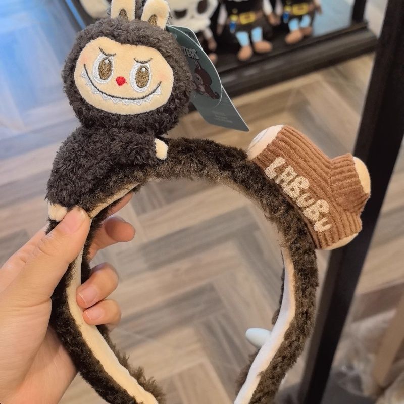 新款可爱泡泡玛特城市乐园木匠毛绒发箍发饰简约棕色拉布布发箍