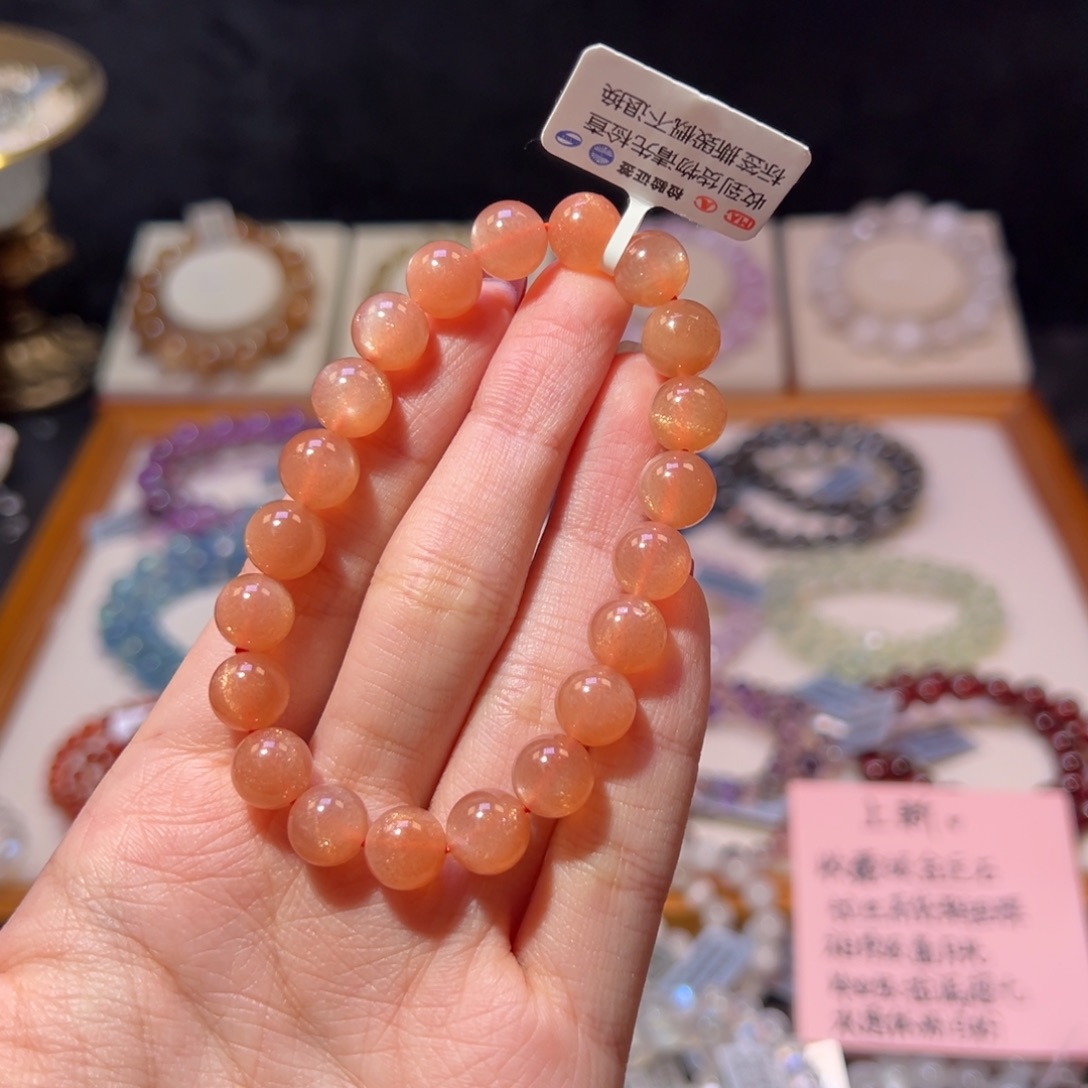 水晶手串未镶嵌9m高货金沙橙月光
