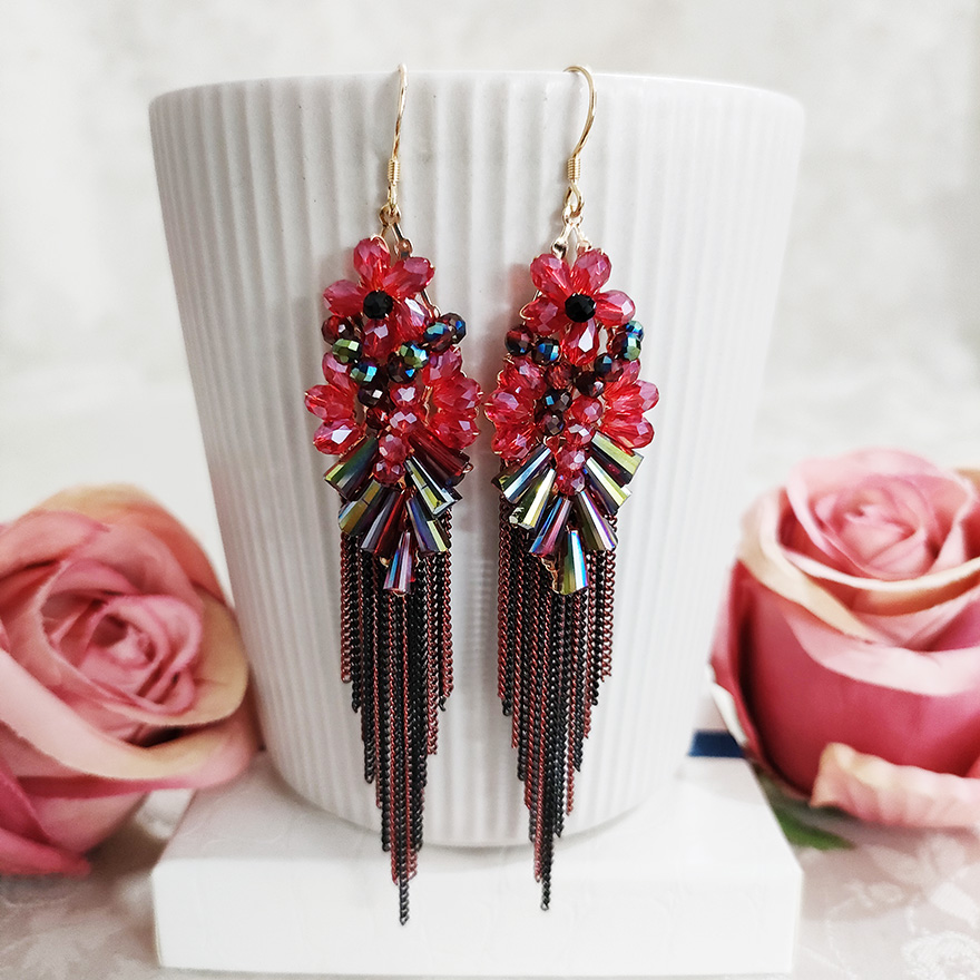 铜合金玻璃耳饰 民族风手工长款气质流苏耳环3135