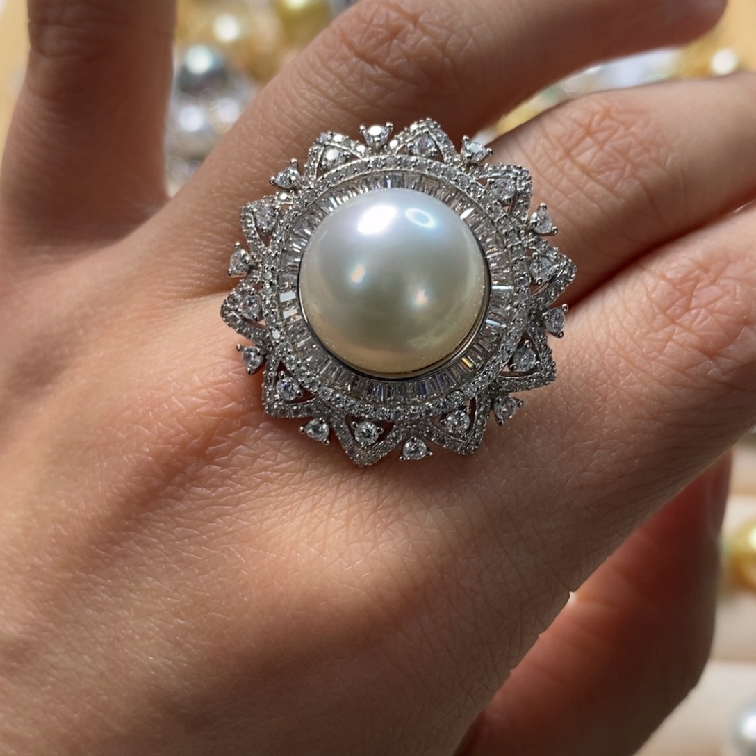 海水珍珠戒指银S925镶嵌