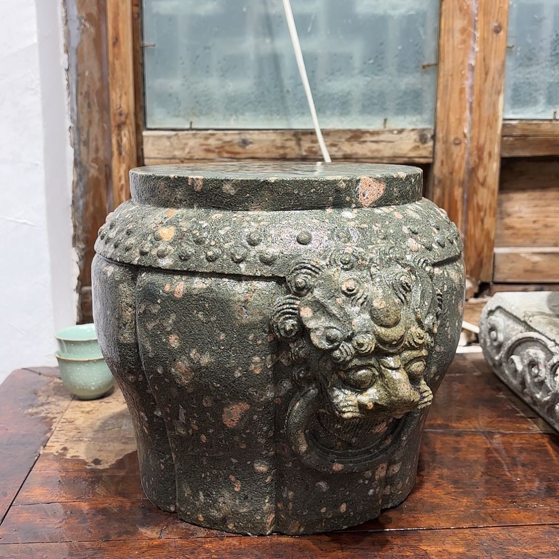 石材茶园石狮头鼓徽派石雕