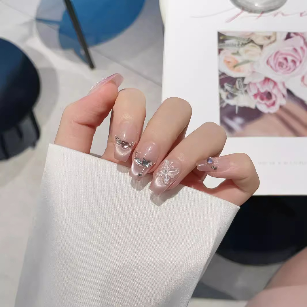 穿戴甲蝴蝶谷短梯10片分码纯欲风爆款纯手工光疗美甲片-C40-LXMZ