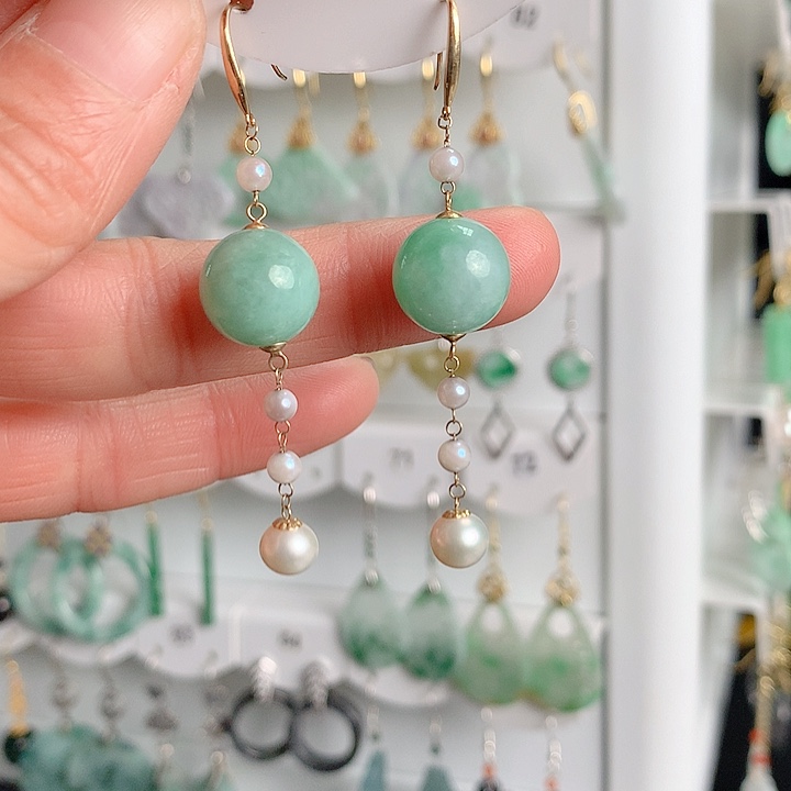 翡翠耳饰18K金镶嵌翡翠