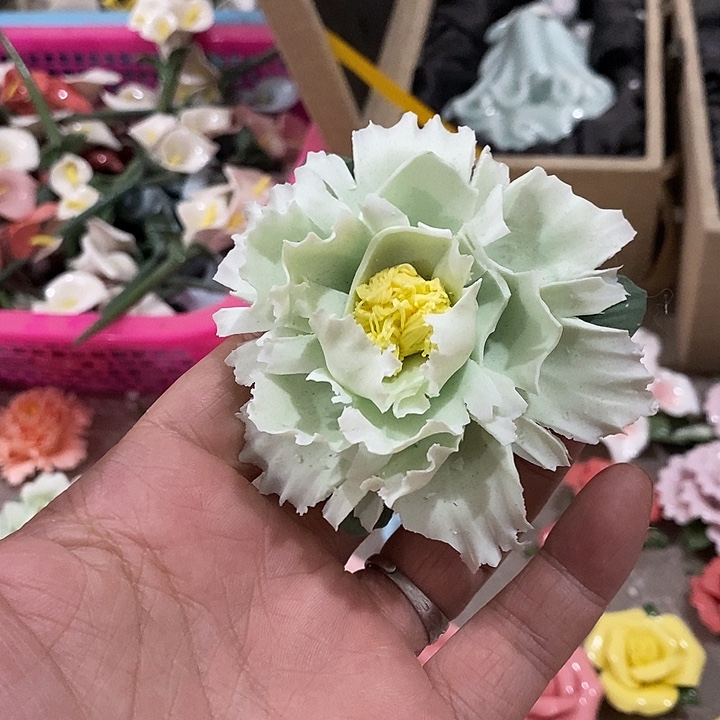 瓷片纯手工陶瓷花摆件瑕