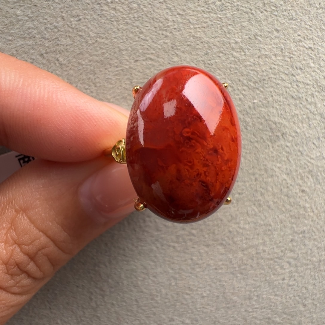 南红玛瑙银S925镶嵌（可调节火焰戒指18*13）