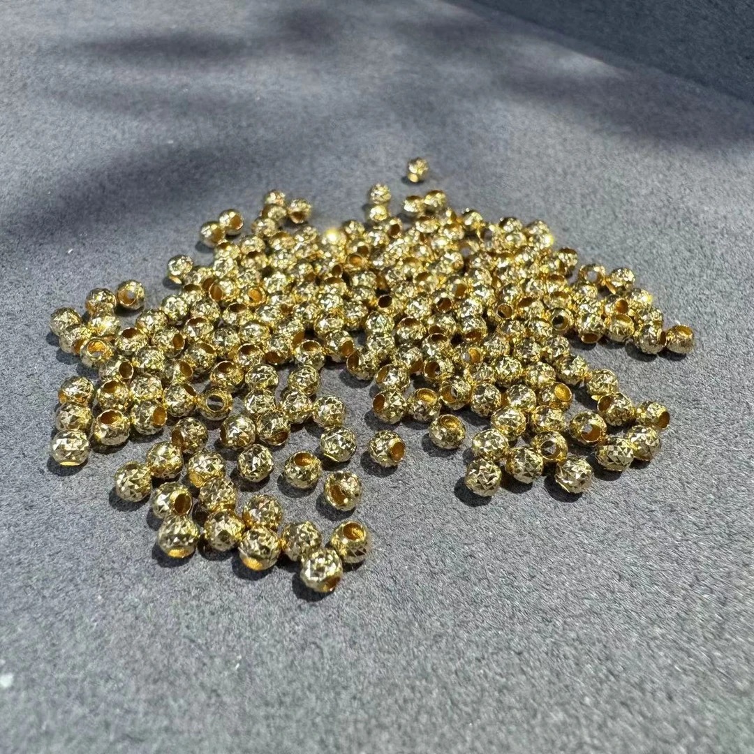 3mm+实心爆闪18k金菠萝珠碎碎冰金珠不变形diy配件散珠多样性发一