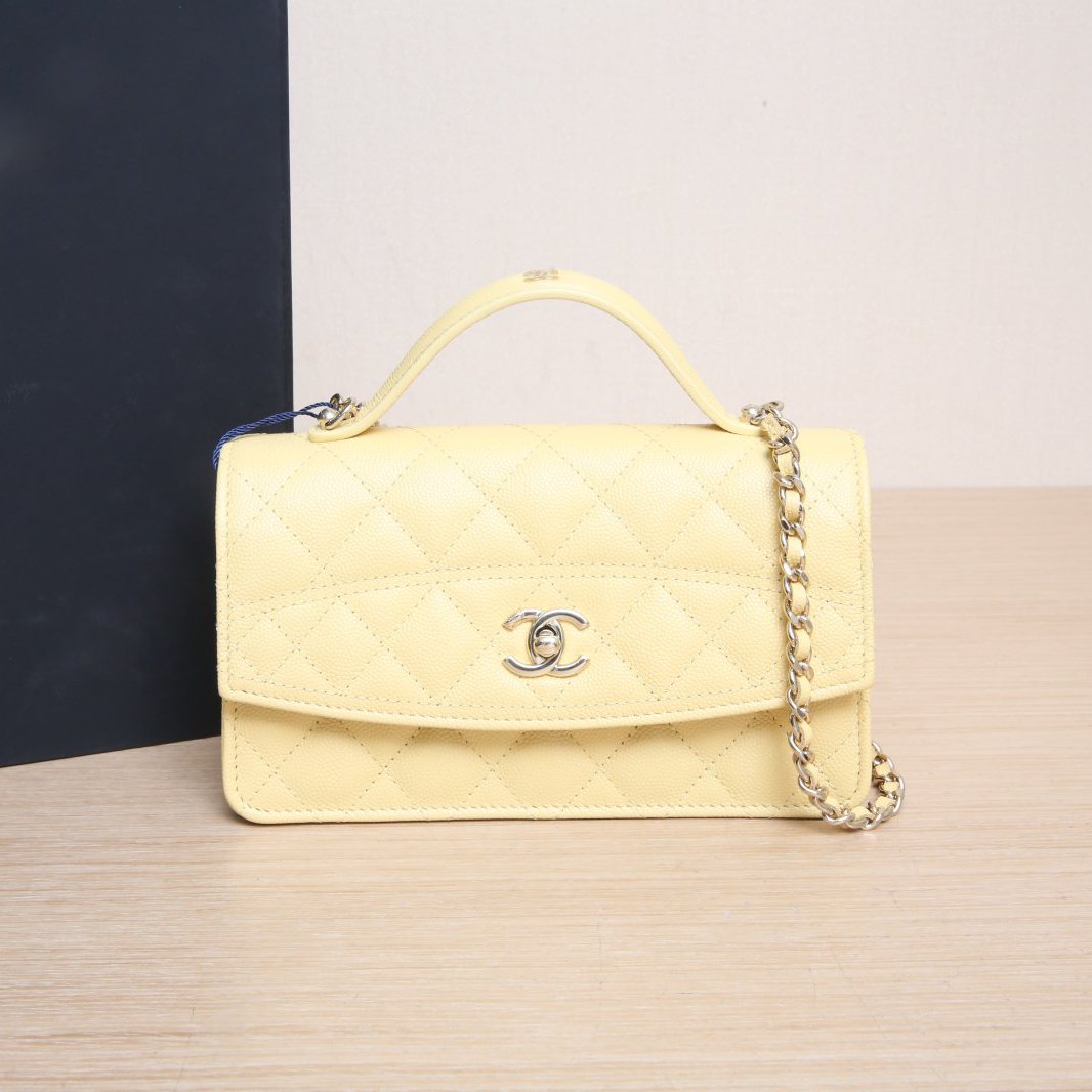 99新 Chanel/香奈儿 小花双双 黄色 皮革C 25C CF 手提woc
