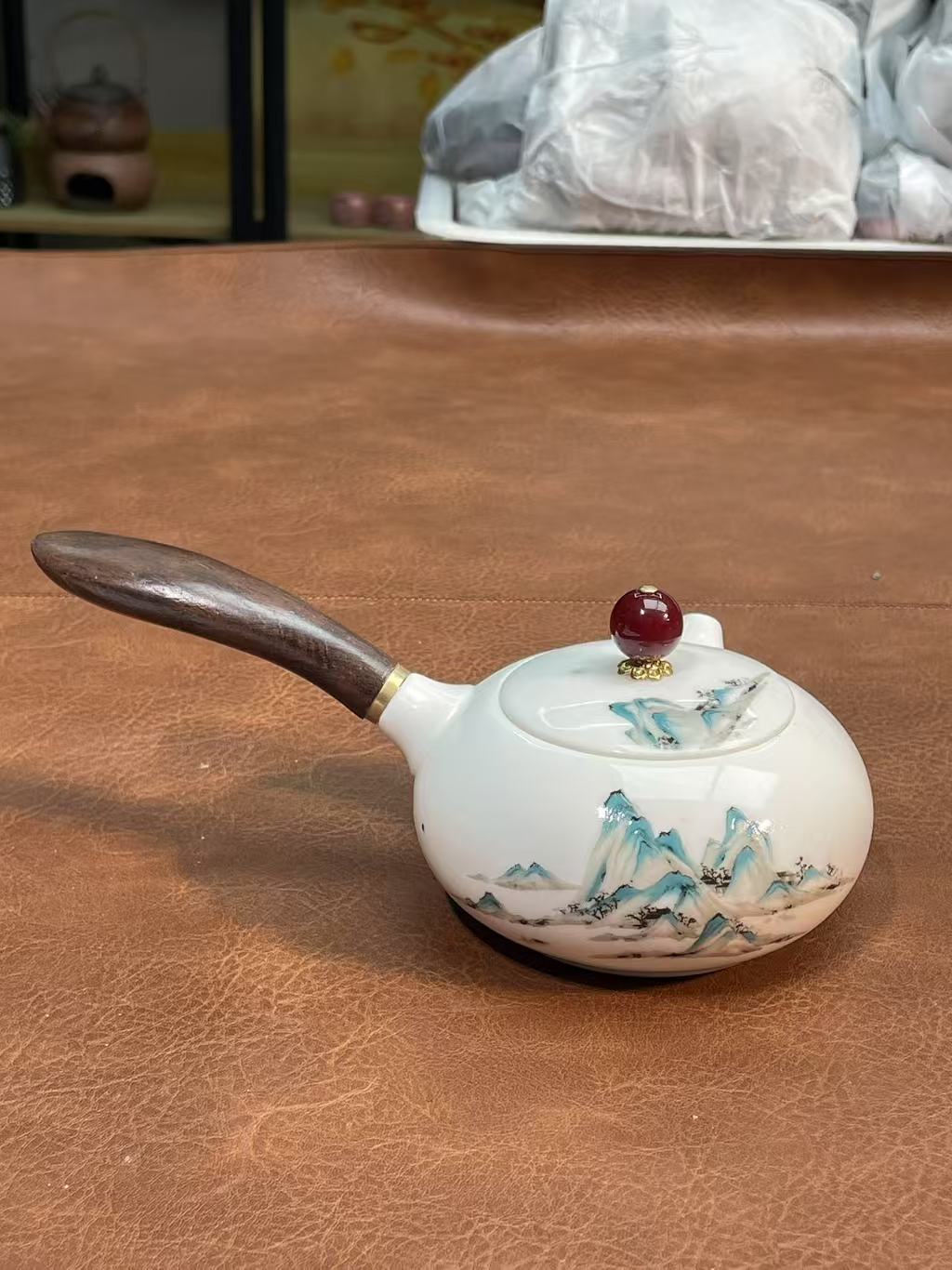 莉火火茶器 羊脂玉千里江山侧把壶-4089（直播专享）