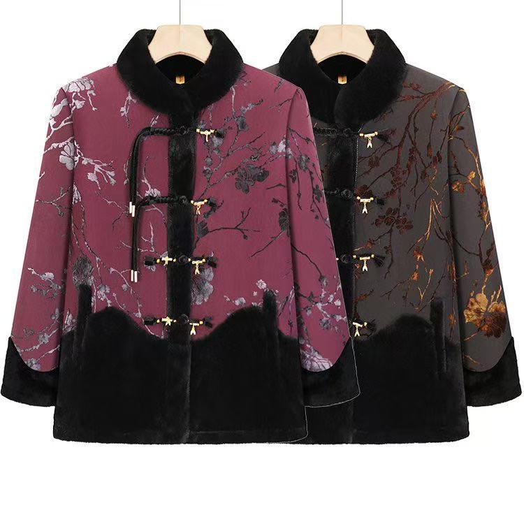 芳-中老年冬装加厚棉衣奶奶洋气小立领外套保暖外套9555