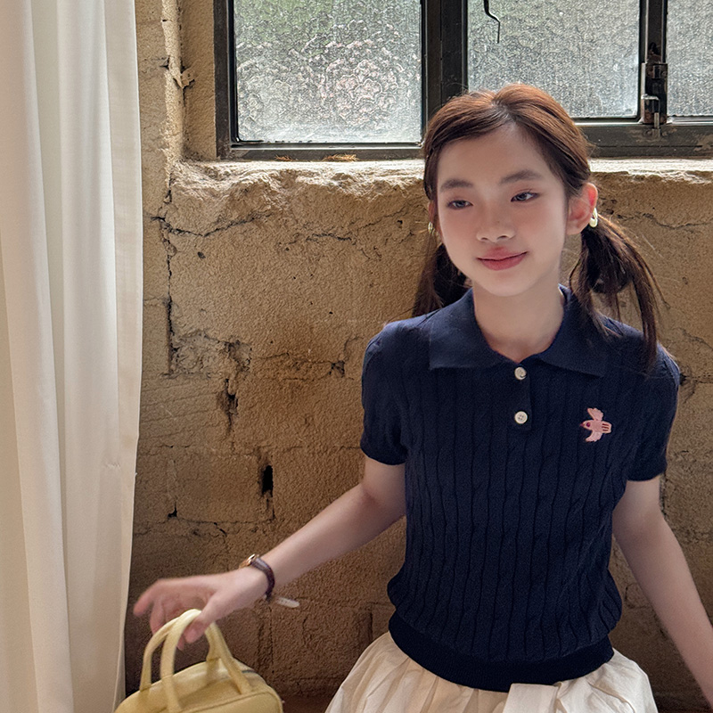 【破价款】醒妈家2025夏新品女童中大童POLO领针织短袖
