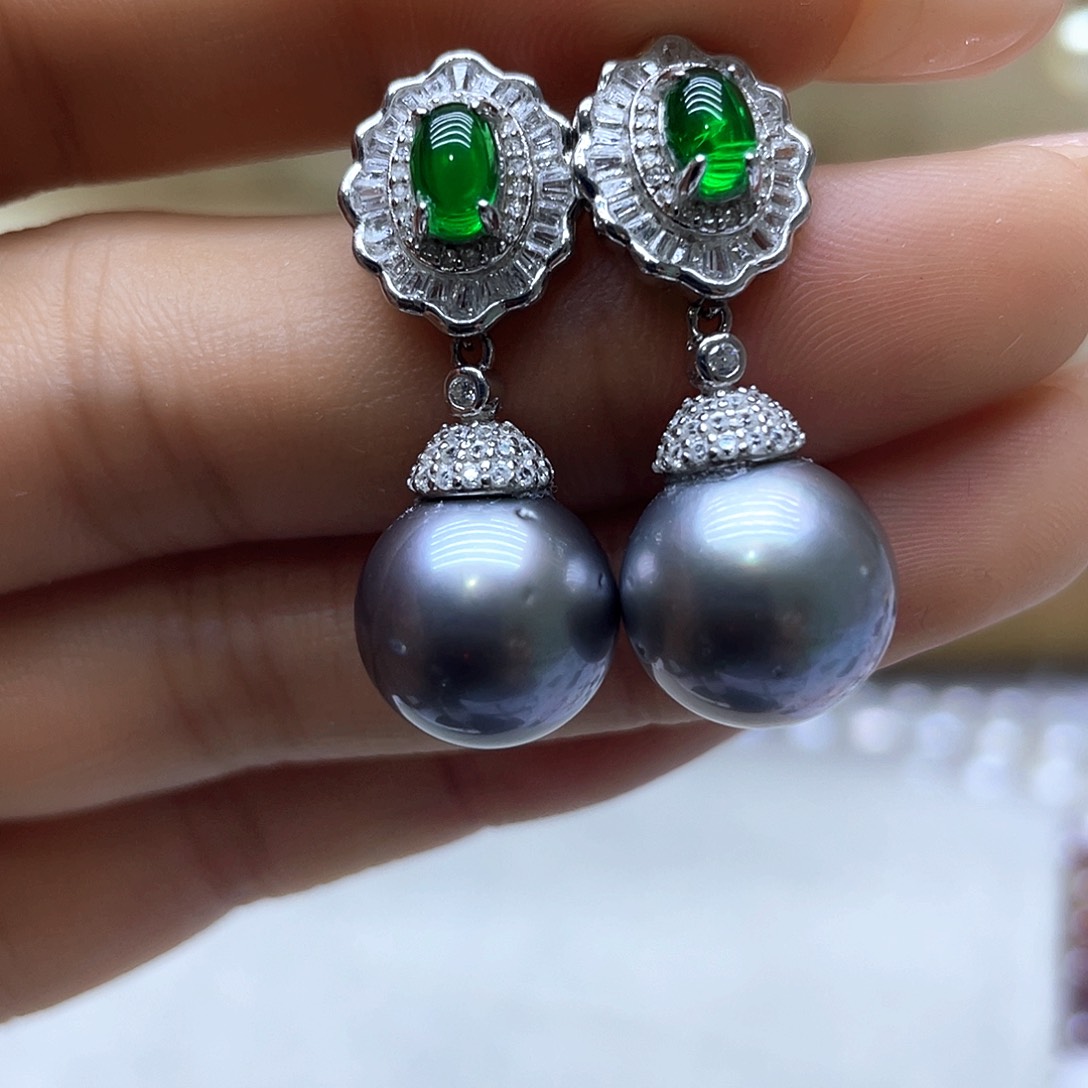 海水珍珠耳饰银S925镶嵌