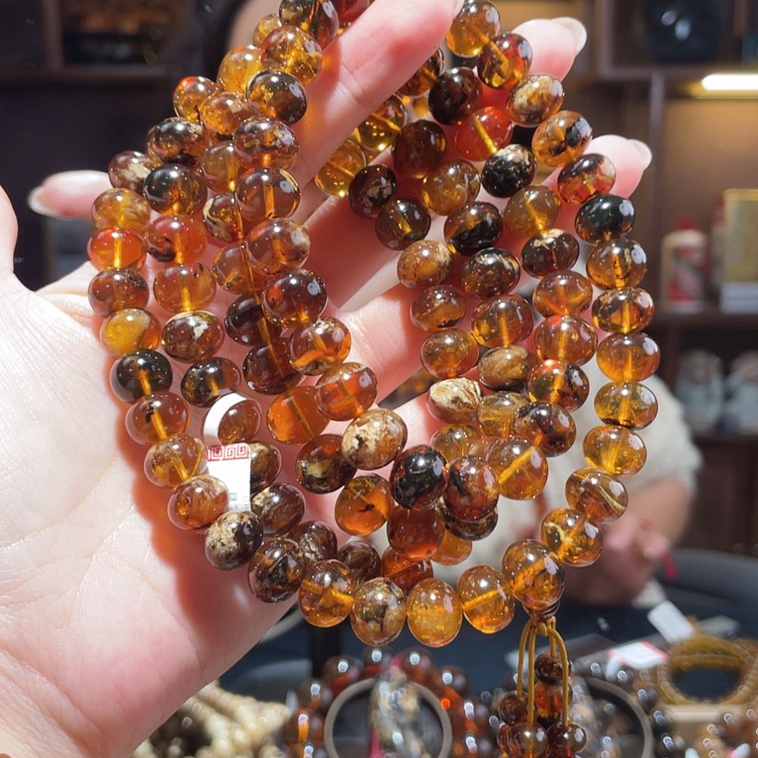 琥珀手链未镶嵌吃****薯11m水骨蜡花