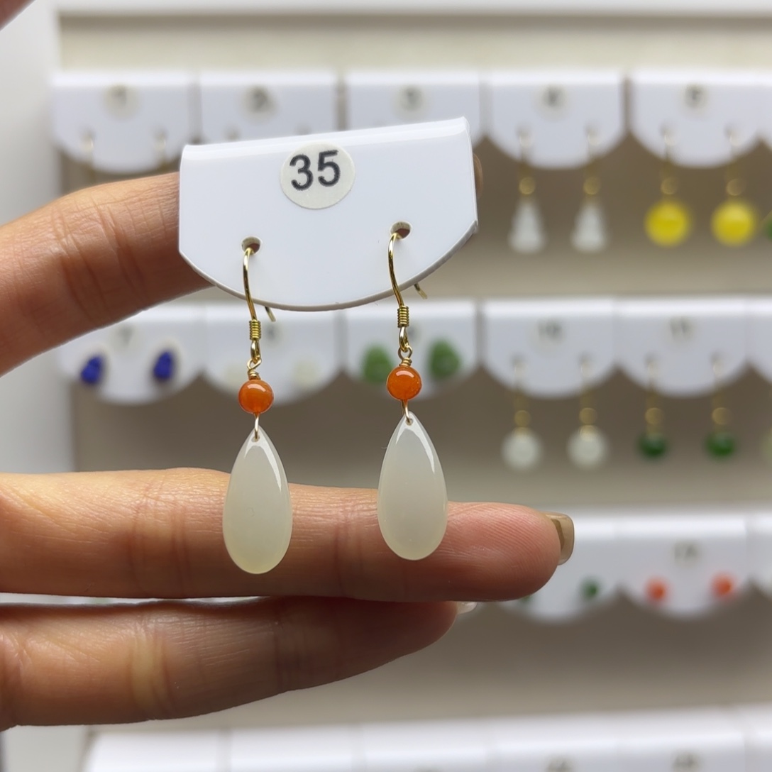 和田玉银S925镶嵌耳饰