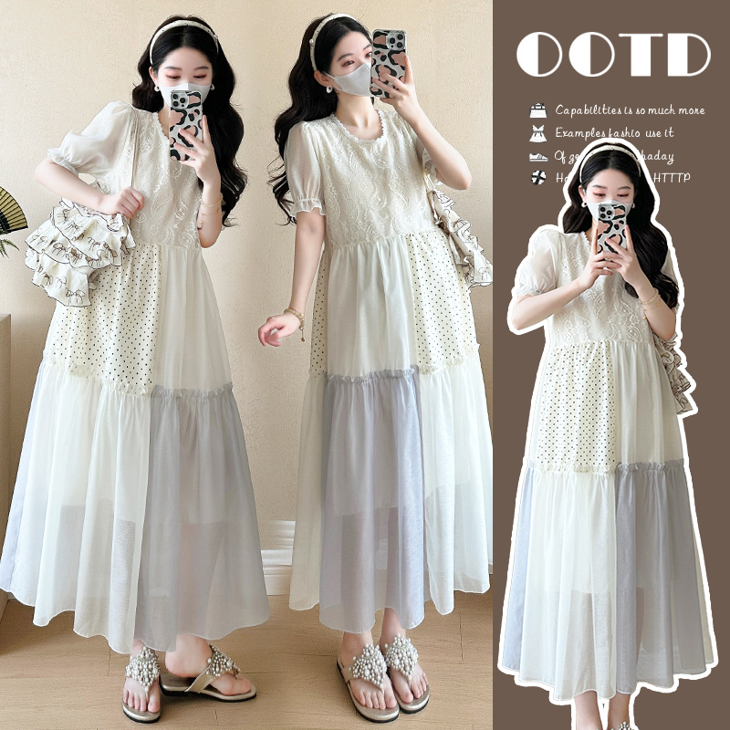 【小富婆孕装长裙蕾丝】现货2025夏新款宽松拼接孕妇连衣裙夏季裙子