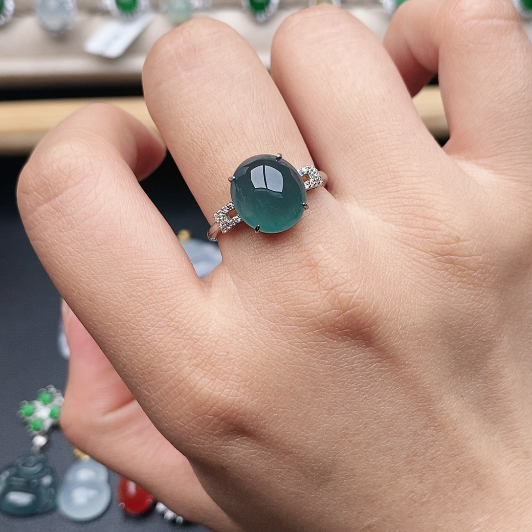 熹***工翡翠银S925镶嵌戒指