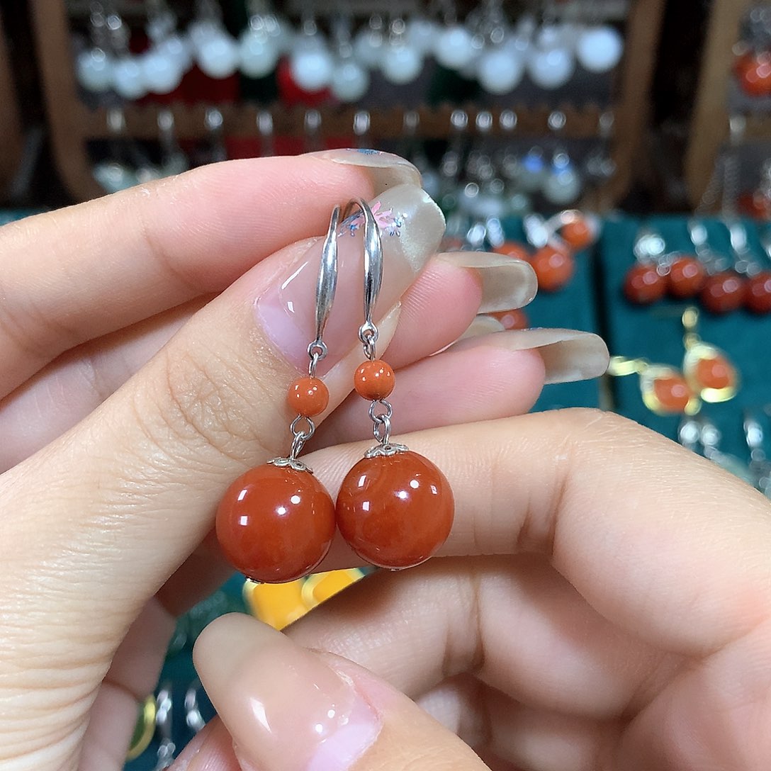 玛瑙/玉髓耳饰银S925镶嵌卡12左右