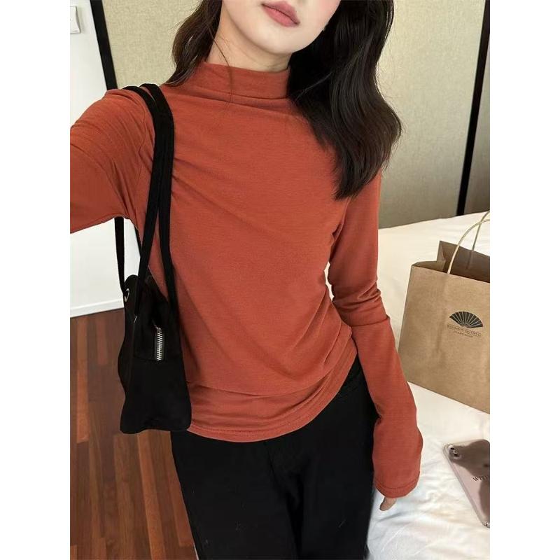 时尚气质简约百搭纯色净版半高领长袖打底衫h2017