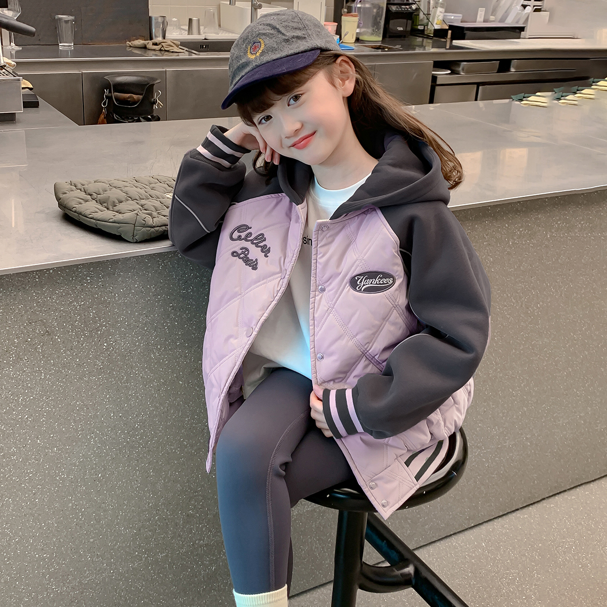 女童2025秋冬新款拼色设计洋气时尚女孩棒球服外套印花款DY12730