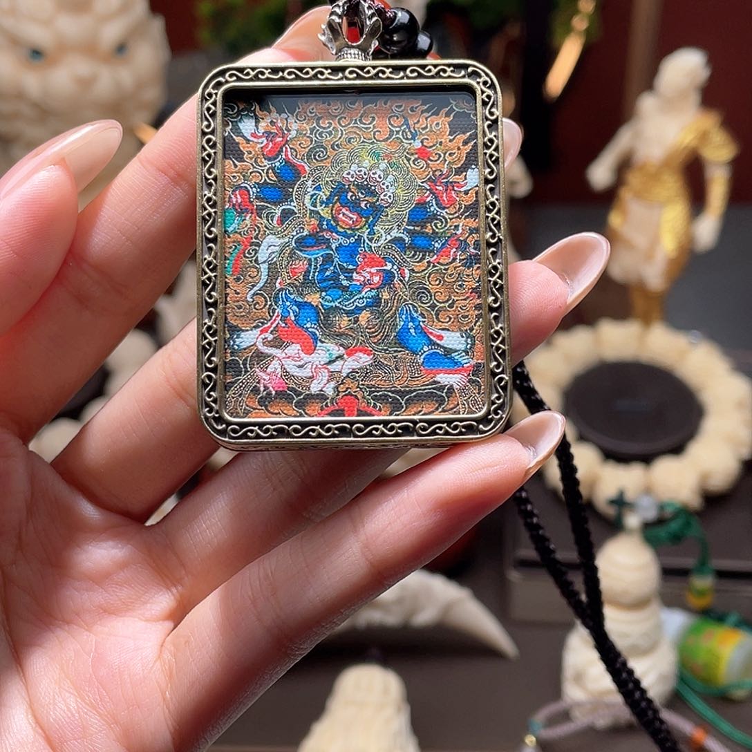 菩提根/象牙果吊坠大黑天唐卡