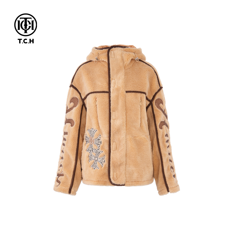 轻奢 拼接烫钻小熊时尚百搭加厚摇粒绒连帽保暖毛外套T72D056021