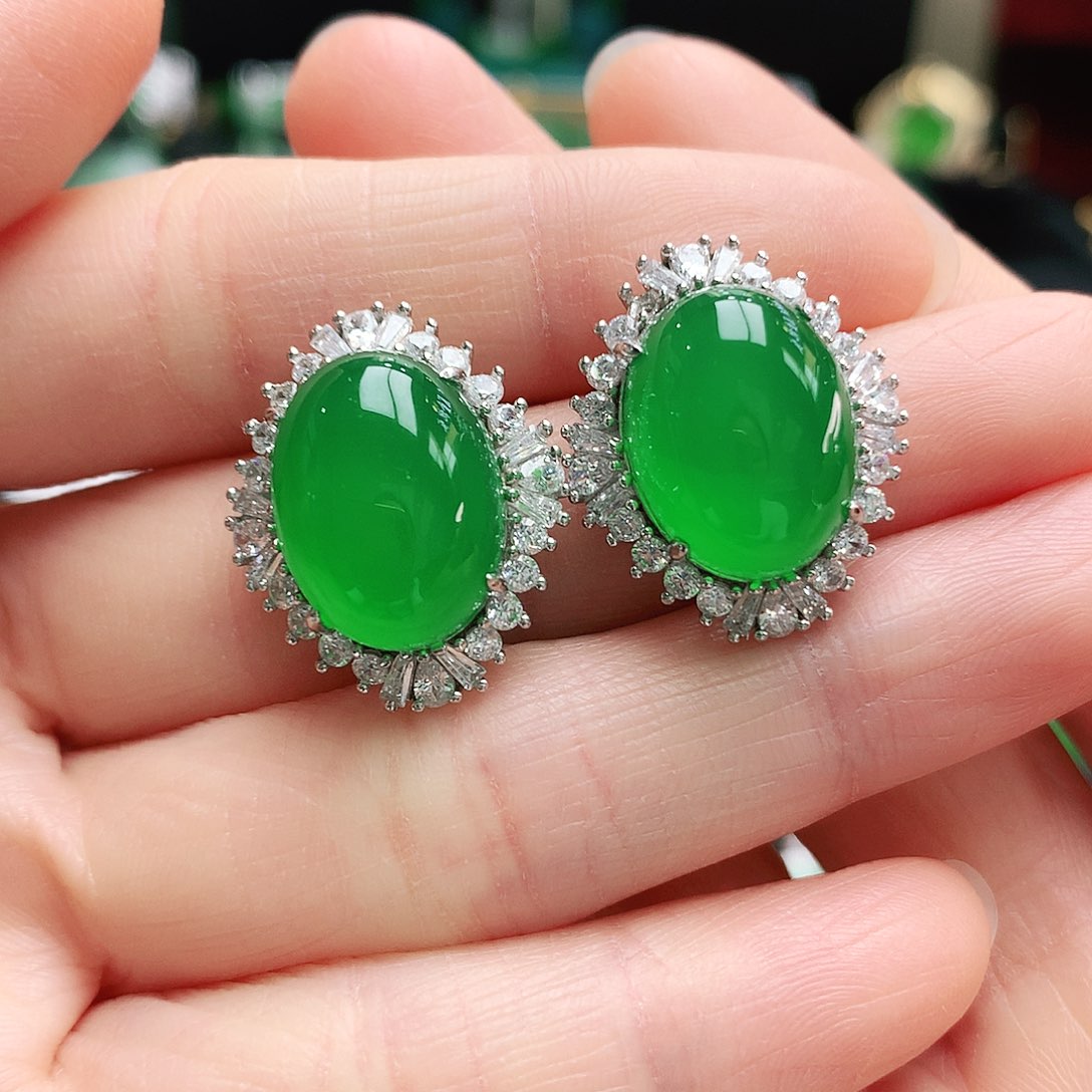 玛瑙/玉髓耳钉银S925镶嵌