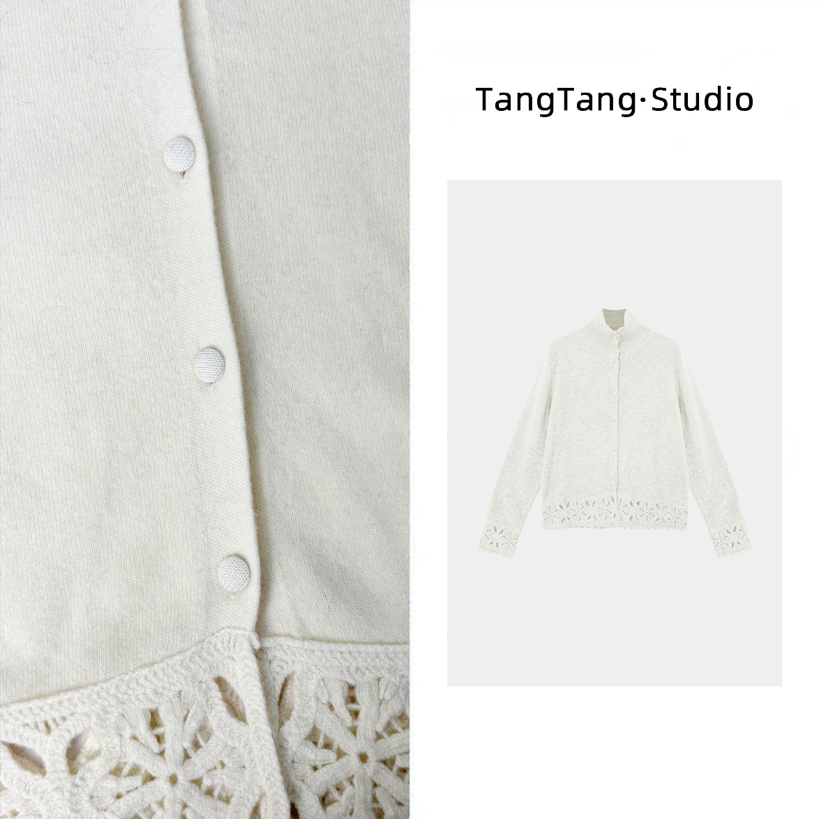 【TangTang·Studio】蕾丝勾花毛衣时尚气质显瘦女装毛衣-115390