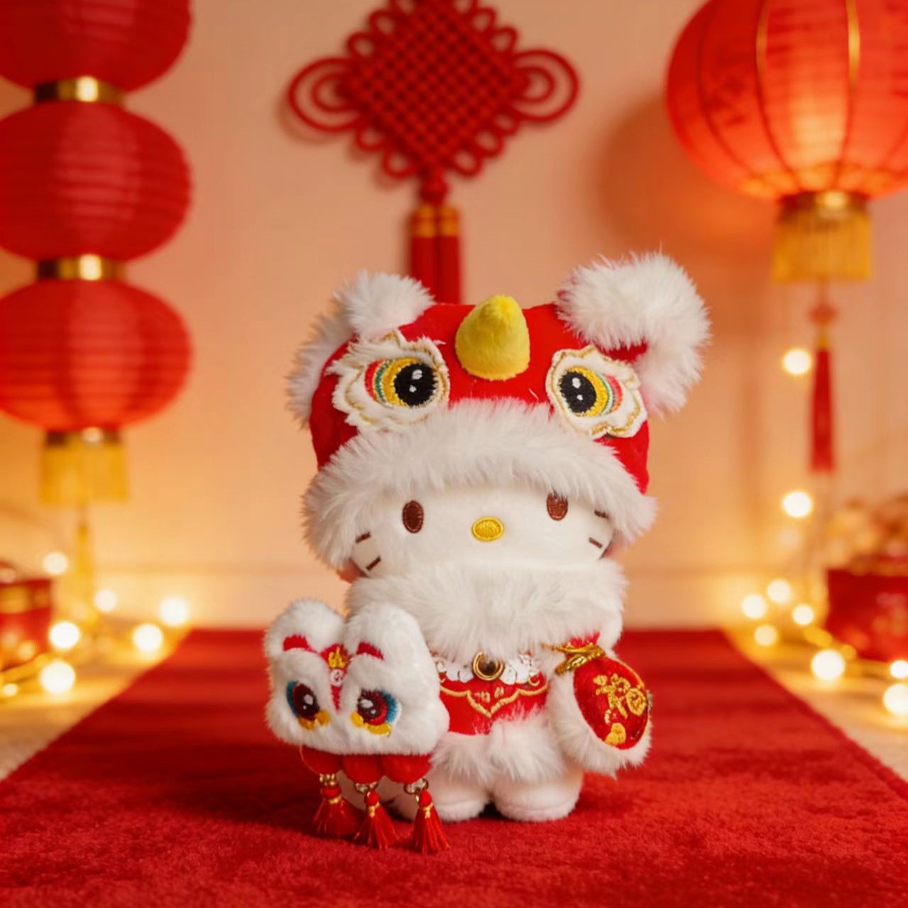 【送礼品袋】正版HelloKitty新年醒狮卡通毛绒玩偶可爱包包挂件挂饰