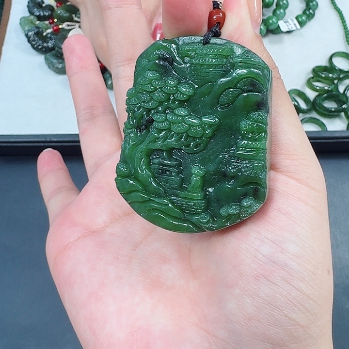 和田玉（碧玉）碧玉山水未镶嵌