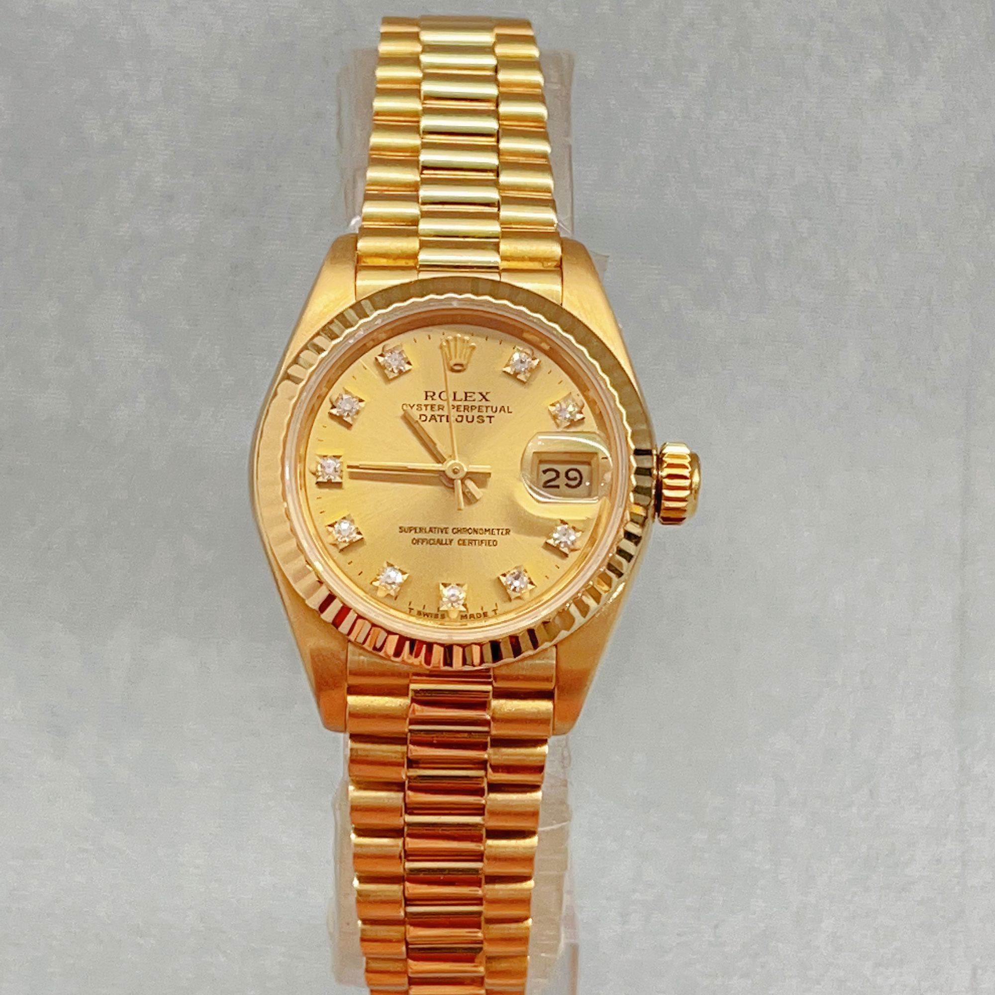 95新 Rolex/劳力士 69178女表日志型18K黄金原镶钻自动机械腕表