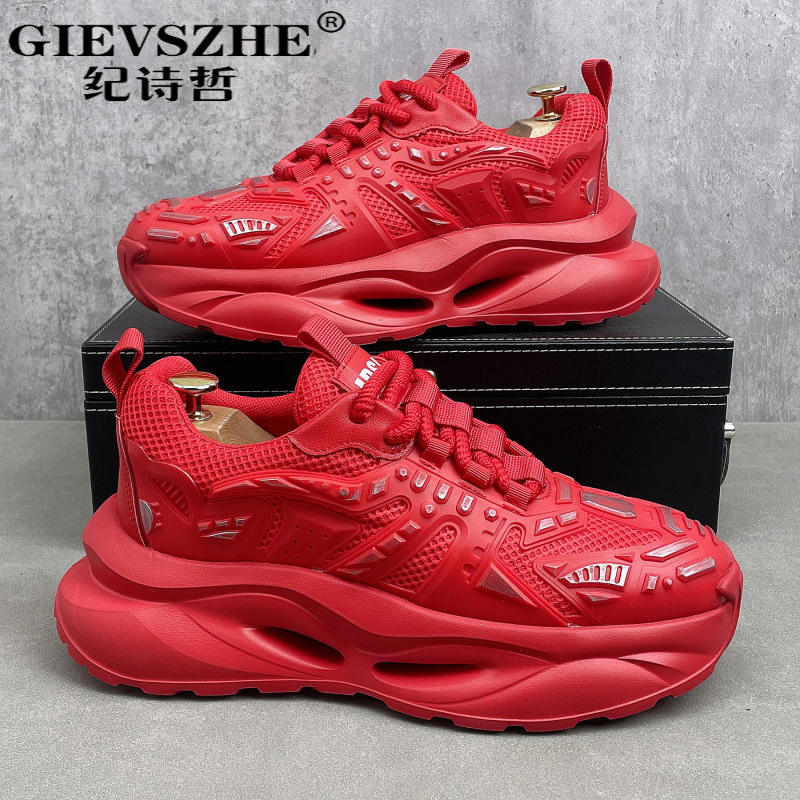 纪诗哲潮牌跑鞋男士低帮耐磨网面运动鞋本命年红男鞋子厚底老爹鞋