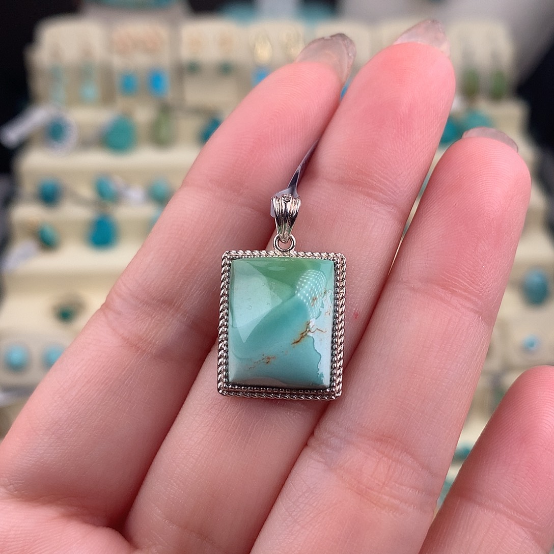 绿松石银S925镶嵌吊坠(不含链)