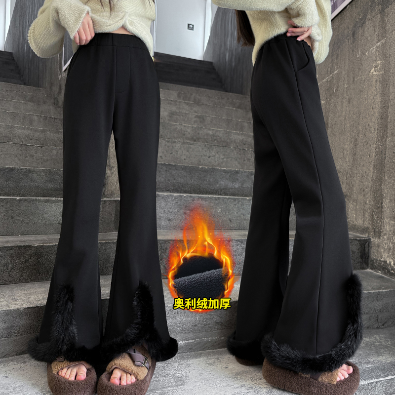 女童加绒喇叭裤冬季2025新款儿童装百搭裤子韩版女孩修身长裤洋气