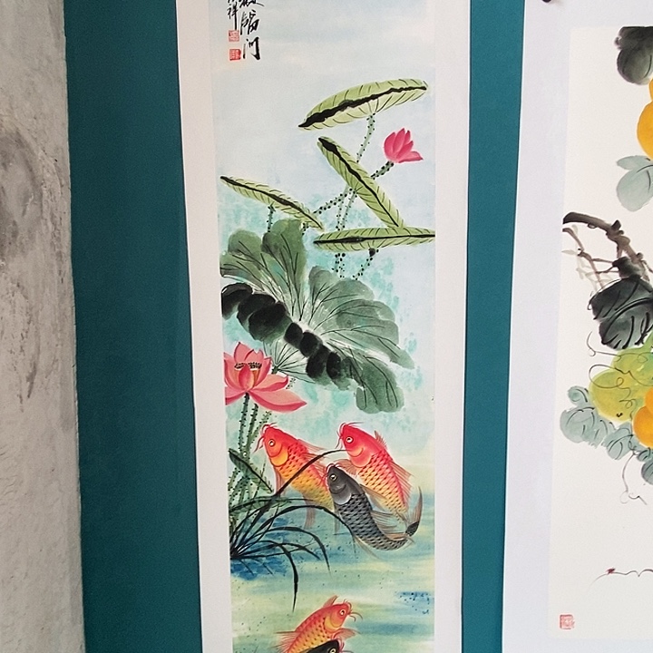 国画四尺对开手绘花鸟