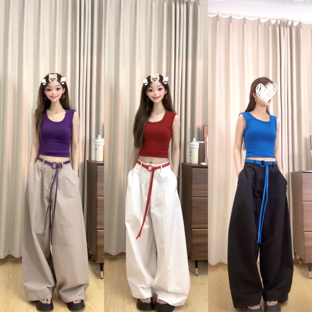 (平腰+门襟+运费险)慵懒弯刀气球裤遮肚阔腿长裤(不送腰带)9929#