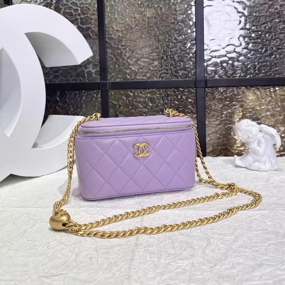 95新 Chanel/香奈儿 Chanel香芋紫爱心荔枝纹盒子 25010114-03