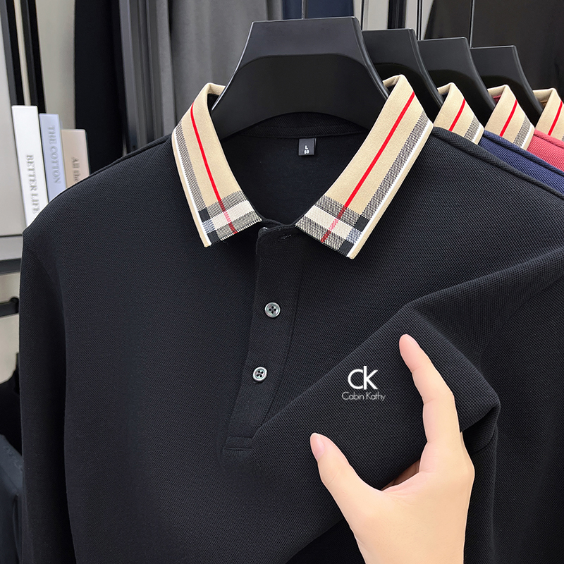 【专柜正品】CK大牌纯棉长袖t恤翻领男士春秋季商务休闲百搭POLO衫