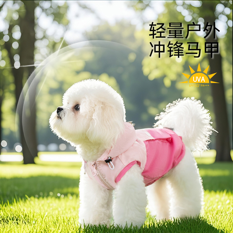 春夏季狗狗衣服多巴胺撞色拼接冲锋背心泰迪比熊中小型犬宠物衣服