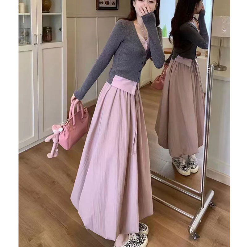 新品新中式减龄显瘦假两件上衣+半身裙两件套 女