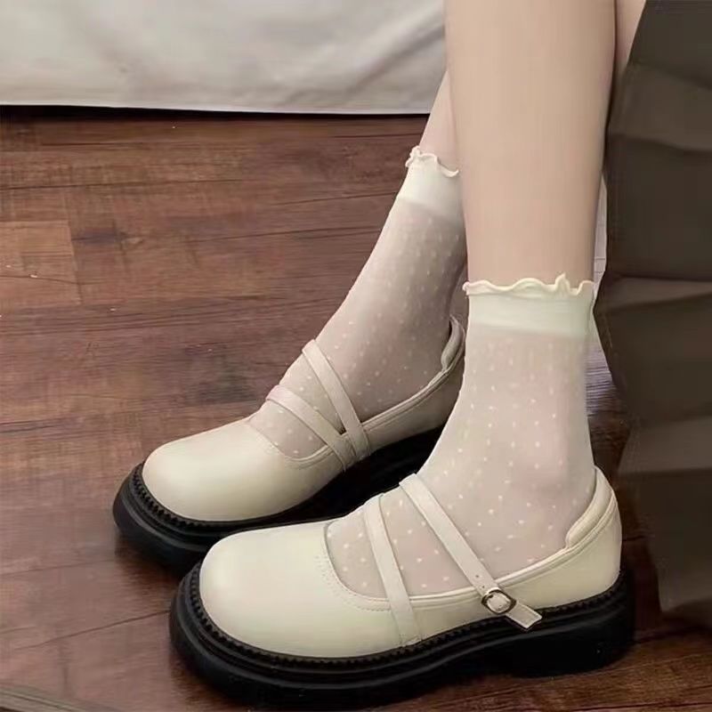 柔【纯欲系列】少女波点夏季短袜冰丝花边女孩公主透气仙女堆堆袜