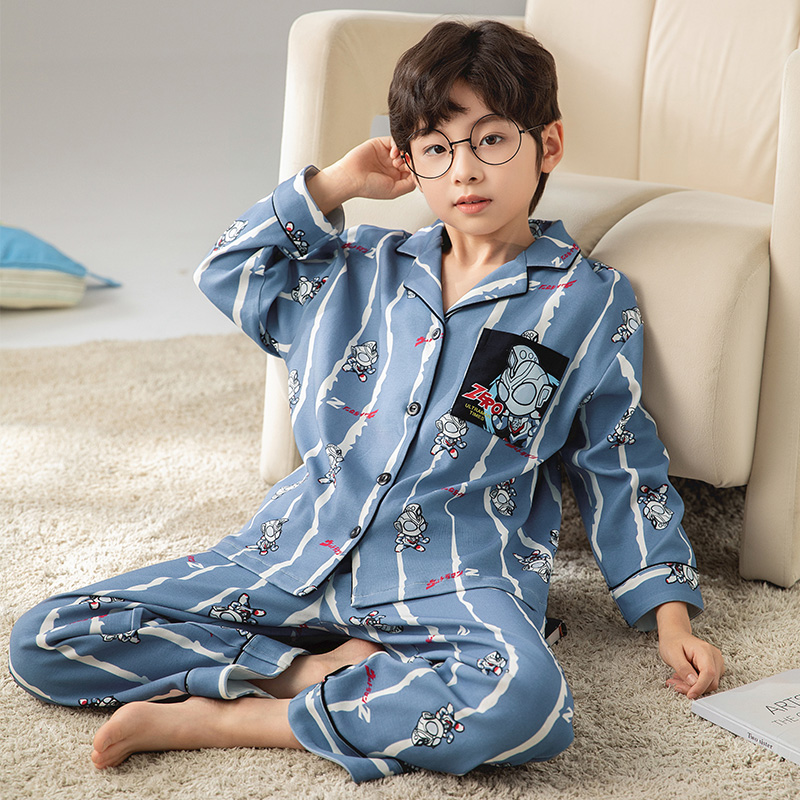 儿童睡衣春秋季纯棉吸汗卡通青少年长袖宝宝帅气中大童家居服套装