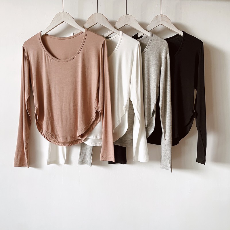 莫代尔舞蹈服女古典舞练功服现代舞艺考基训弧形下摆圆领长袖上衣