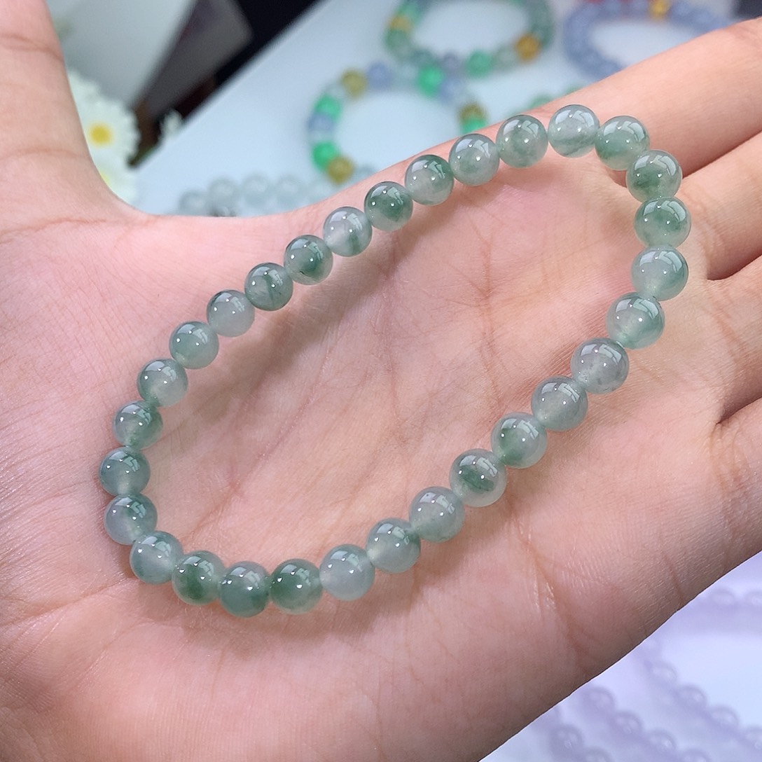 翡翠未镶嵌手链冰飘绿花手串