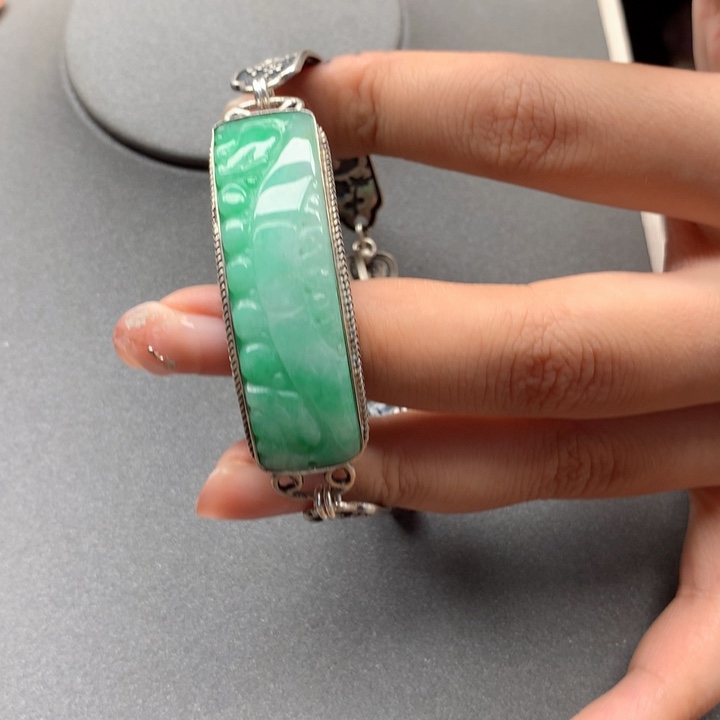 翡翠手链银S925镶嵌设计款