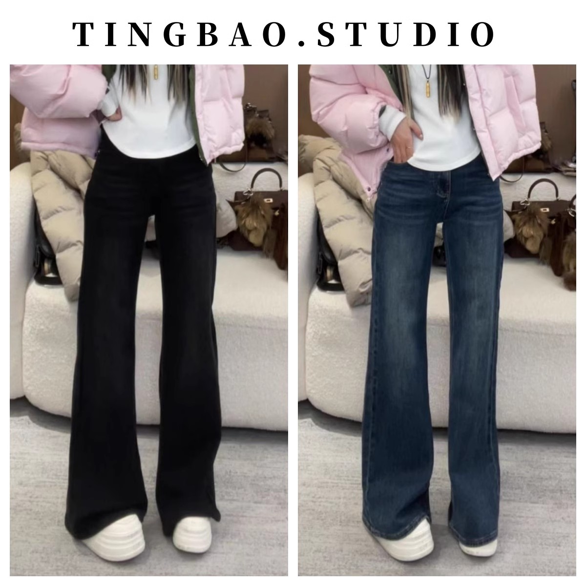 【贝加尔湖】早春新款韩系高腰显瘦微喇牛仔裤6031             