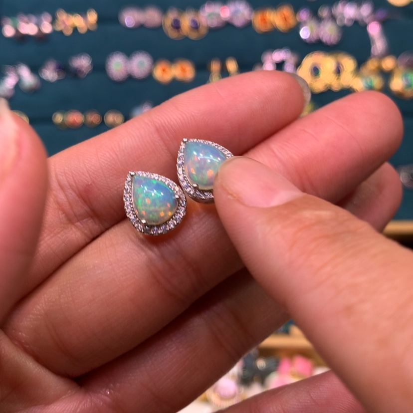 【闪购商品】欧泊耳钉款式银S925镶嵌太***公