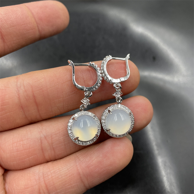 高级感显气质玉石冰透耳坠小众天然玉石耳坠品质时尚耳饰精美耳环