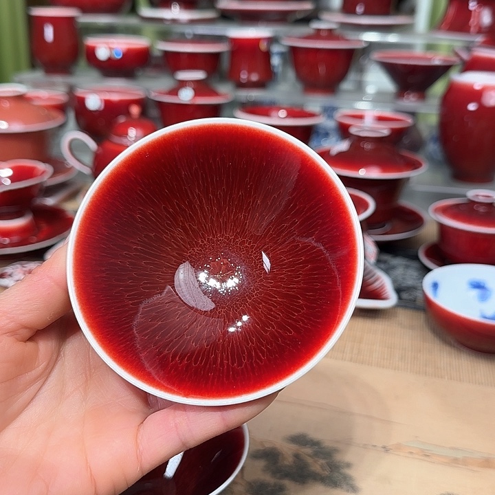 景德镇陶瓷红马坊斗笠杯