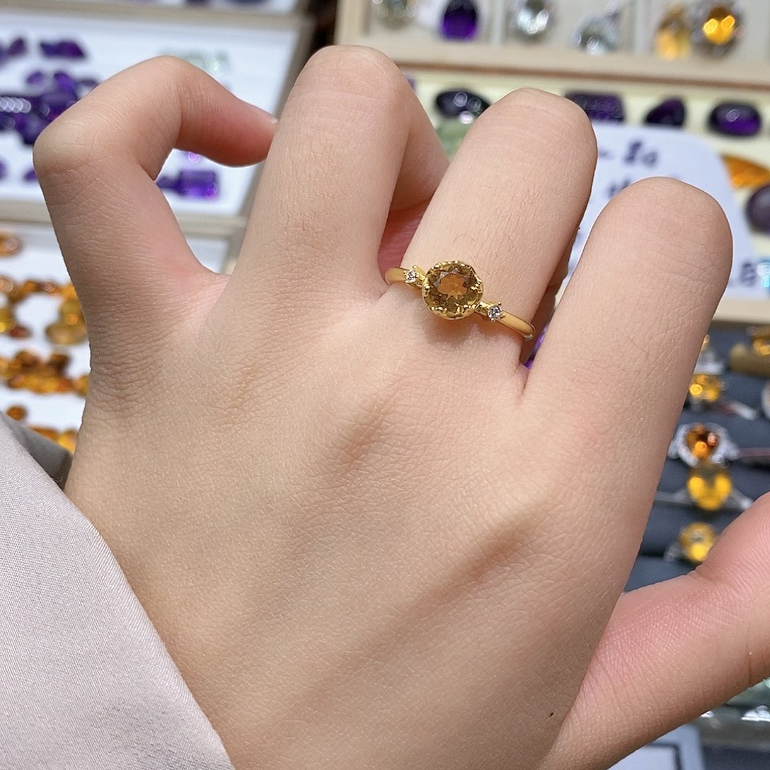 银S925镶嵌黄晶珠宝半成品纯天然黄水晶戒指x