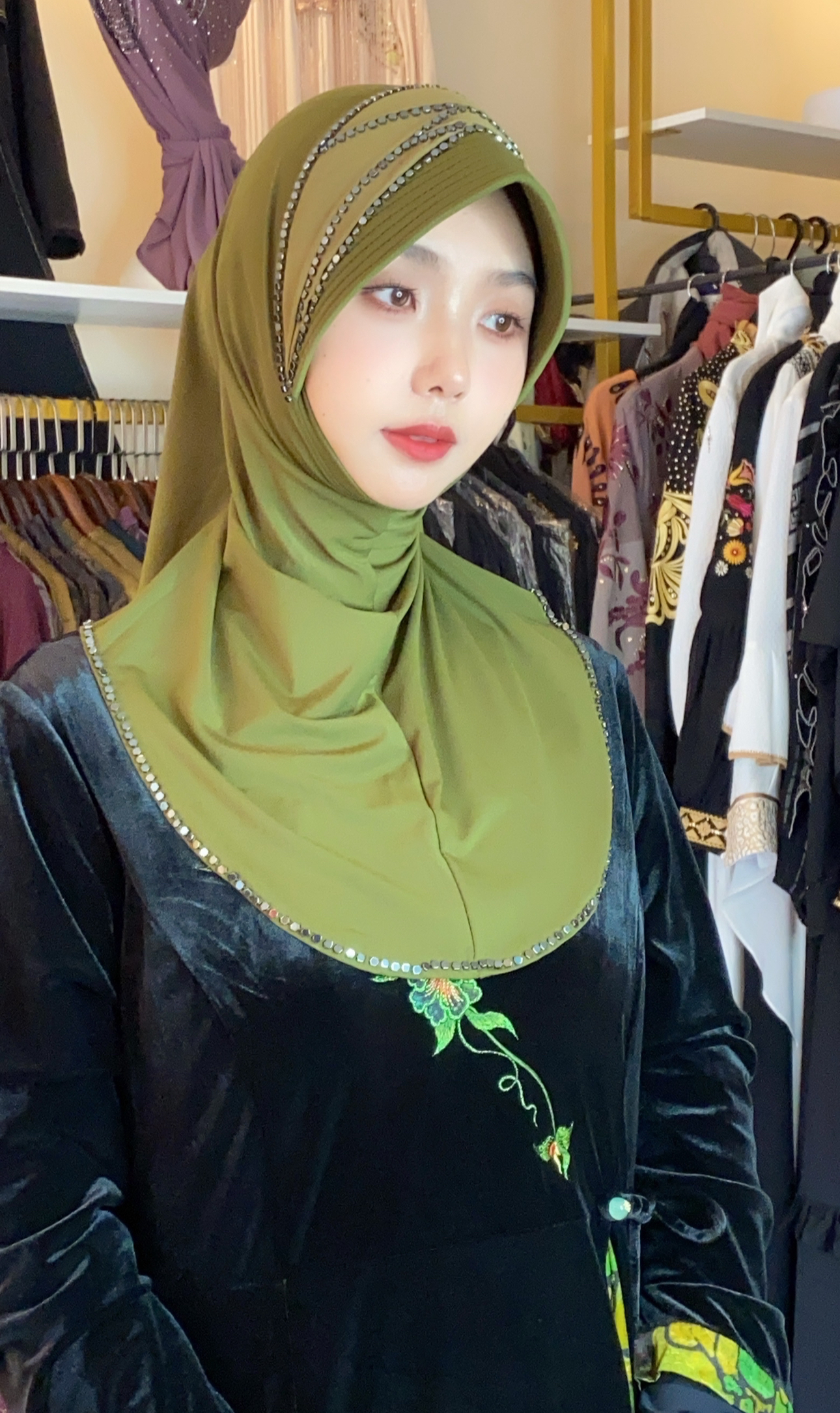 【锦绣】软帽纱巾加大摆高级简约手工串珠片